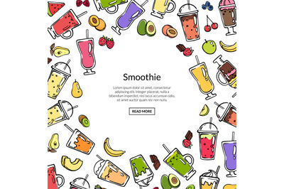 Vector doodle colored smoothie drink background illustration