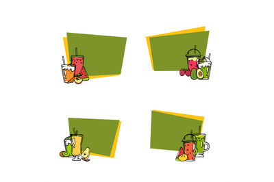 Vector doodle smoothie stickers with text set illustration