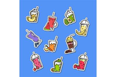 Vector doodle smoothie stickers of set illustration