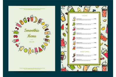 Vector doodle smoothie cafe menu template illustration