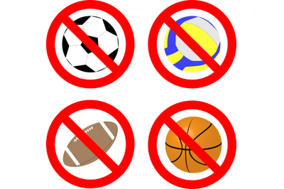 Ban game with ball icon set