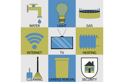 Utilities household services icon set modern