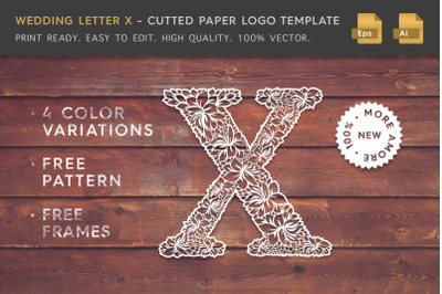 Wedding Letter X - Cutted Paper Logo Template