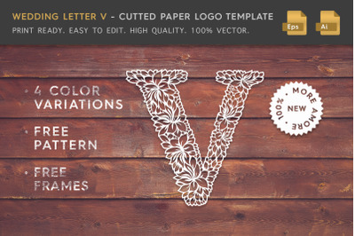 Wedding Letter V - Cutted Paper Logo Template