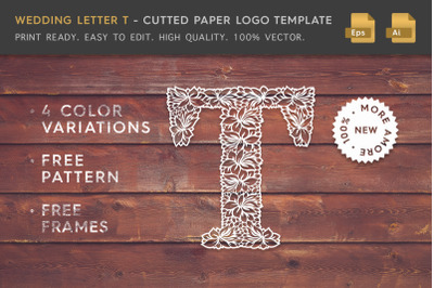 Wedding Letter T - Cutted Paper Logo Template