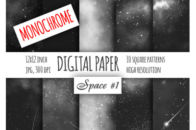 Monochrome night sky digital paper.