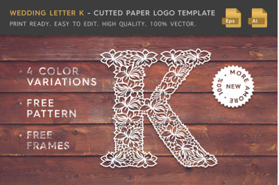Wedding Letter K - Cutted Paper Logo Template