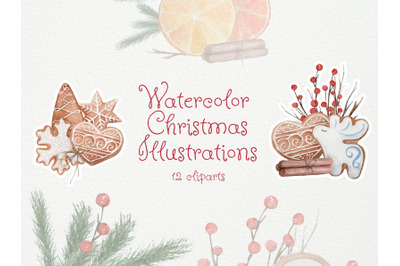 Watercolor Christmas Cookies. Watercolor Illustration