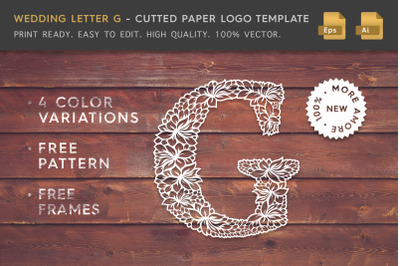 Wedding Letter G - Cutted Paper Logo Template