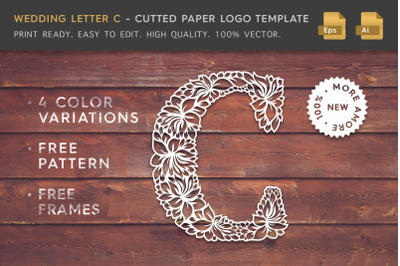 Wedding Letter C - Cutted Paper Logo Template