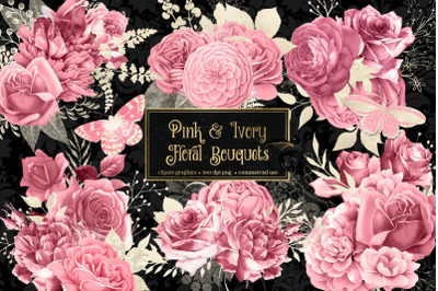 Pink and Ivory Floral Bouquets Clipart