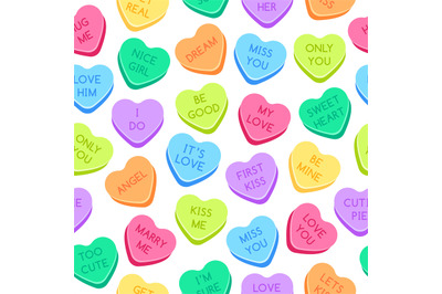 Sweet heart candies pattern. Colorful valentines hearts, love co