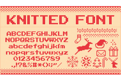 Winter sweater font. Knitted christmas sweaters letters, knit jumper x