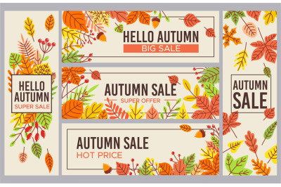 Fall sale banners. Autumn season sales promotion banner&2C; seasons disco