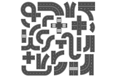 Connectable highway road elements. Crossroads, footpath and speedway j