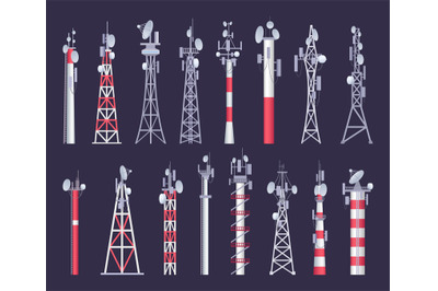 Wireless tower. Tv radio network communication satellite antena signal