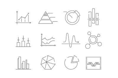 Graphs charts icons. Business statistics graphic outline vector symbol