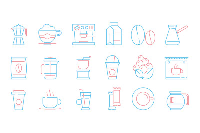 Coffee cup icons. Hot drinks tea and coffee espresso cup and mug pot c