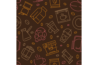 Coffee seamless pattern. Caffeine separator dark grains hot drinks esp