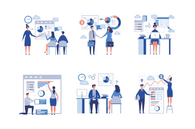 Business scene collection. Oversize abstract office characters manager