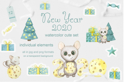 watercolor symbol of the new year 2020 cute mouse