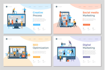 Landing pages design. Business creative website construction advertizi