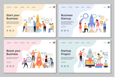 Startup landing pages. Web business sites design templates office mana