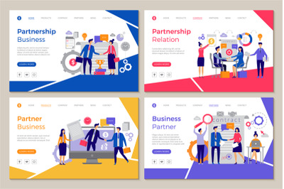 Business partners landing. Web pages template brainstorming people wor