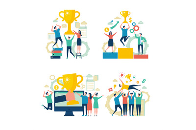 Successful business people. Working people managers rewards victory at