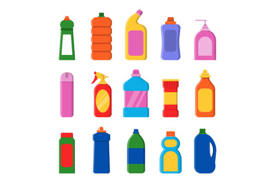 Detergent bottles. Cleaning products container household items laundry