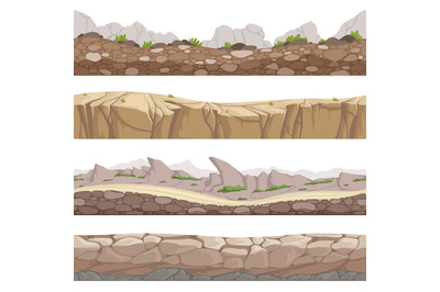 Stone road seamless. Rocky game backgrounds with various types of ston