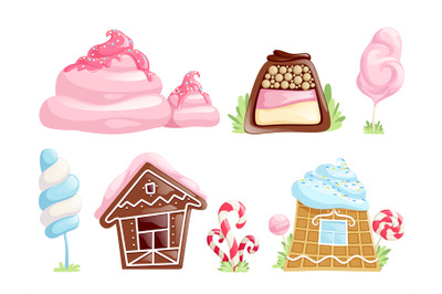 Sweet objects. Caramel chocolate candies fantasy elements for games ca