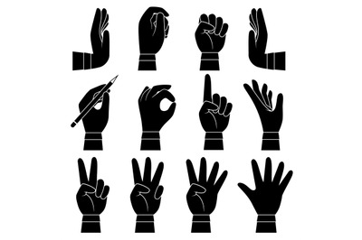 Hands gesture collection. Male and female arms palms and fingers point