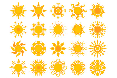 Yellow sun icon. Orange weather sunshine summer vector abstract symbol