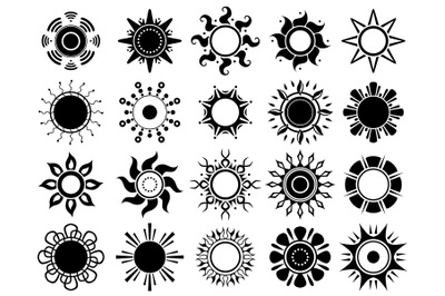 Sun silhouettes icon. Weather summers hot sunshine black graphic symbo