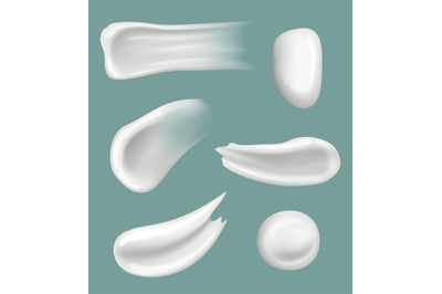 White cream smears. Cosmetic drops and splashes cream moisturizer vect