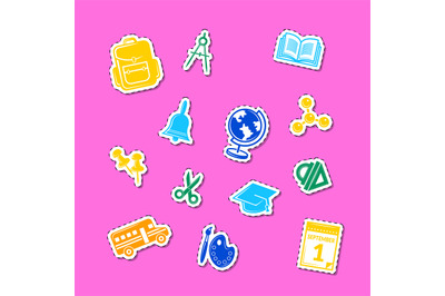 Vector back to school stationery stickers set illustration