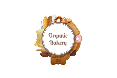 Vector cartoon bakery under circle with place for text illustration