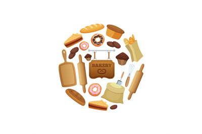 Vector cartoon bakery in circle shape illustration