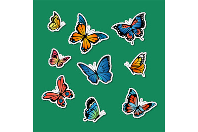 Vector decorative colored butterflies stickers set illustration