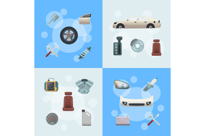 Vector car parts infographic concept illustration of set