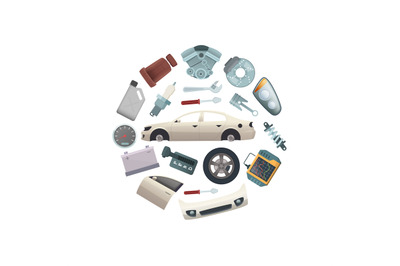 Vector car parts in circle shape illustration