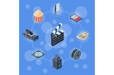 Vector cinematograph isometric elements infographic concept illustrati