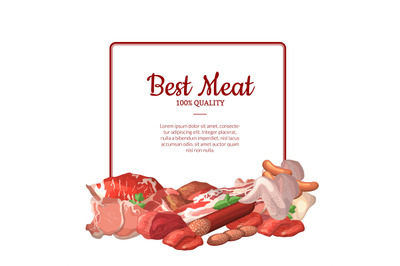 Vector frame with place for text with pile of cartoon meat elements be