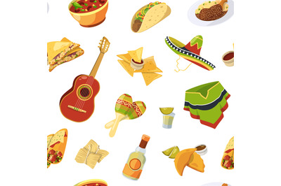 Vector cartoon mexican food pattern or background illustration