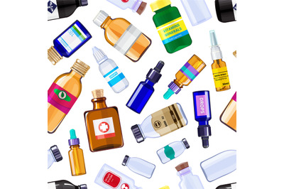 Vector pharmacy medicine bottles pattern or background illustration