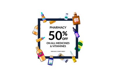 Vector pharmacy medicine bottles with place for text illustration