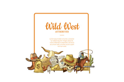 Vector hand drawn wild west cowboy elements below frame with place for