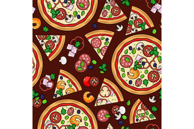 Pizza pattern with slices and ingredients