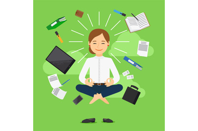 Businesswoman meditation vector icon